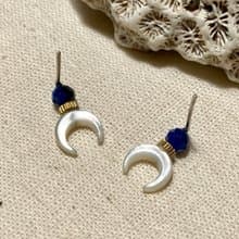 老林雜貨 | 藍晶石月牙貝耳環 (針式 / 夾式)