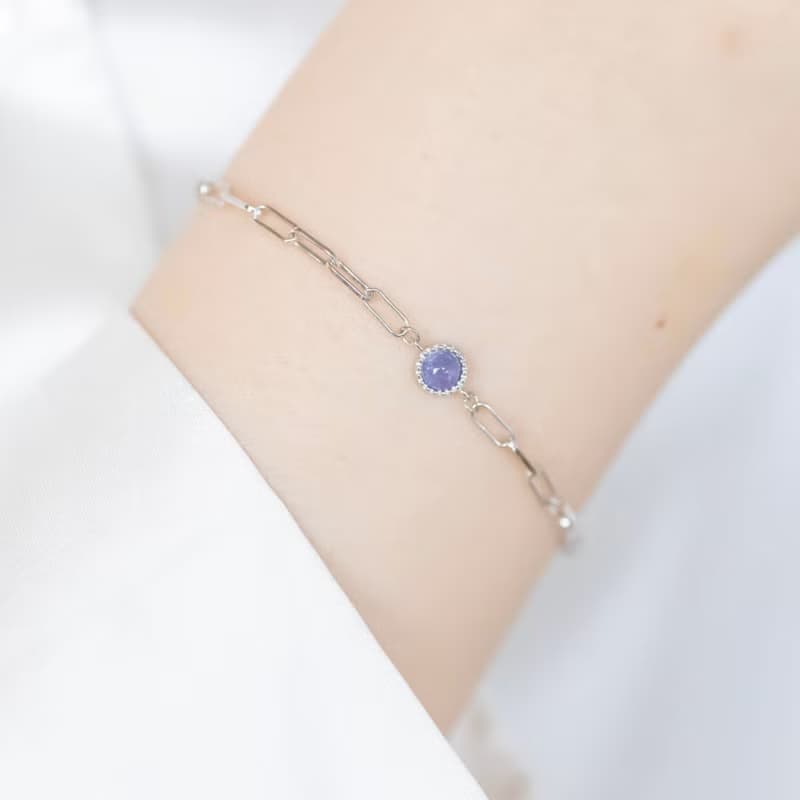 丹泉石坦桑石925純銀個性鏈條手鍊