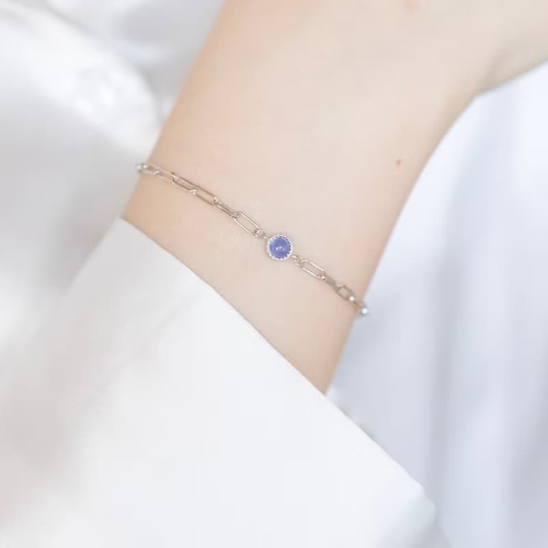 丹泉石坦桑石925純銀個性鏈條手鍊