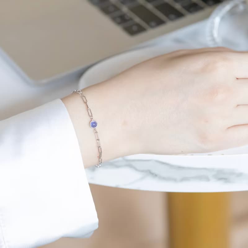 丹泉石坦桑石925純銀個性鏈條手鍊