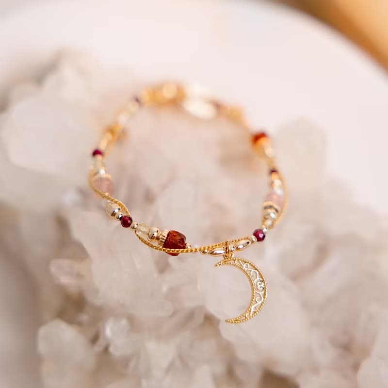 桃花 x 石榴石 草莓晶 黃水晶 珍珠 【吊燈花 • 相信你】手鍊