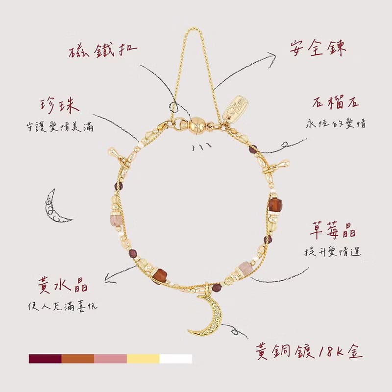 桃花 x 石榴石 草莓晶 黃水晶 珍珠 【吊燈花 • 相信你】手鍊