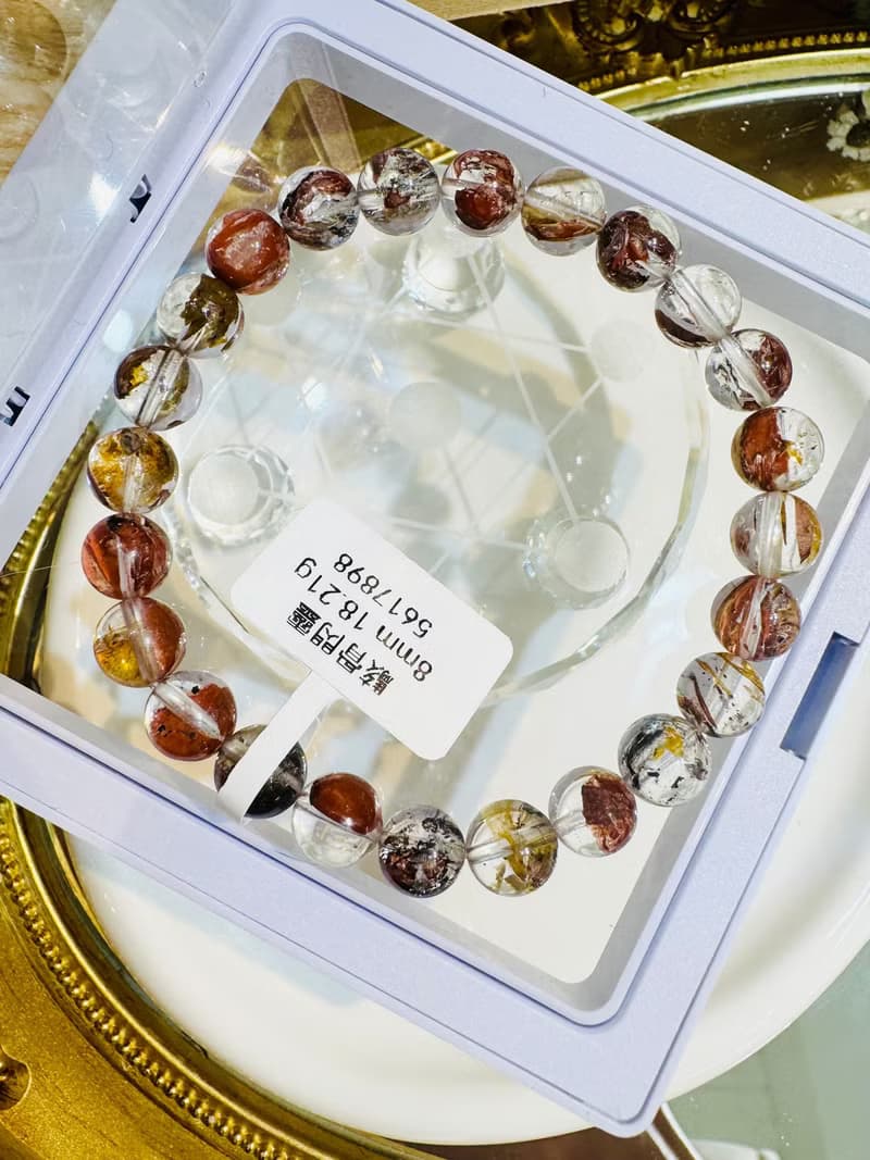 畢業級天然紅泥骸骨閃靈水晶8mm18.21g好運穩定情緒淨化洞察力