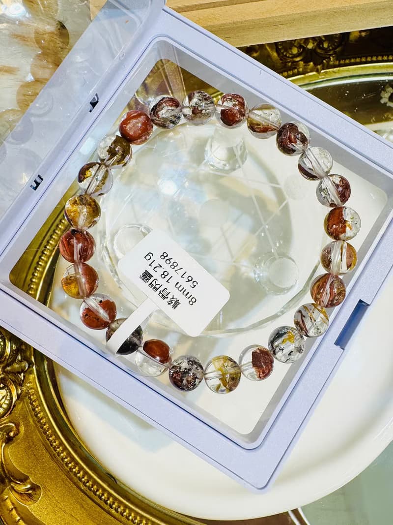 畢業級天然紅泥骸骨閃靈水晶8mm18.21g好運穩定情緒淨化洞察力