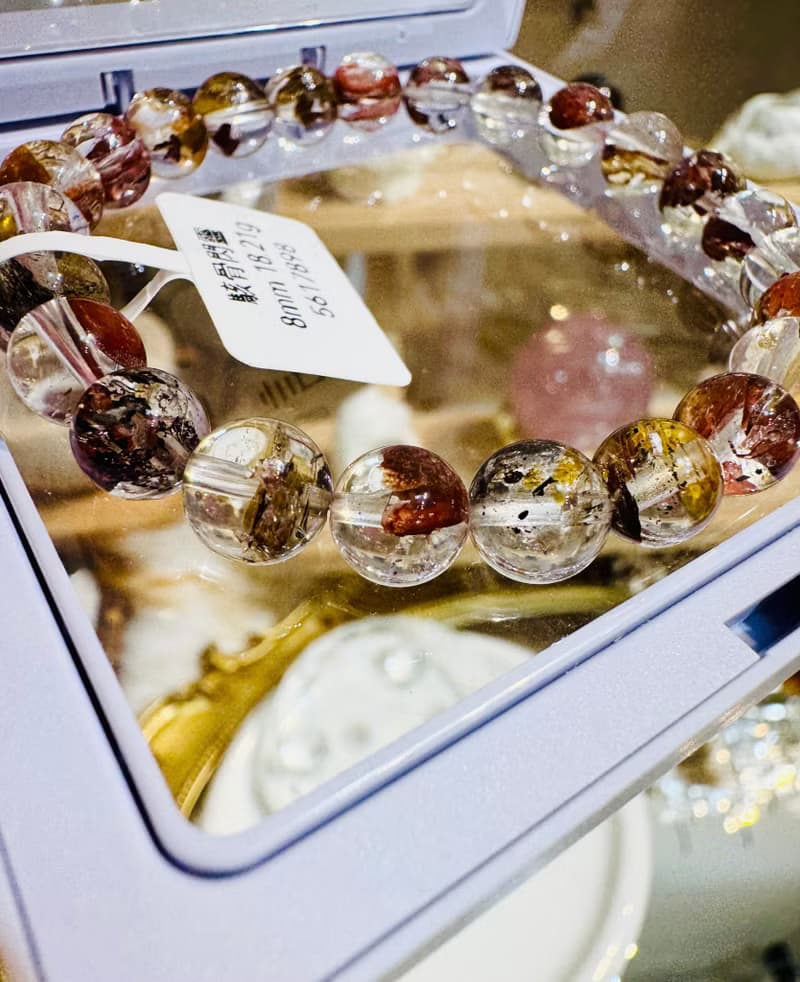 畢業級天然紅泥骸骨閃靈水晶8mm18.21g好運穩定情緒淨化洞察力