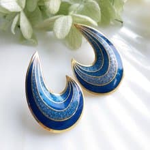 Vintage Jewelry 西洋古董飾品 SITI 彎鉤幾何 景泰藍 針式耳環