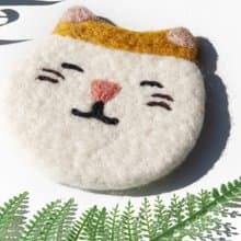 情人節禮物 聖誕交換禮物 森林系羊毛氈杯墊 動物杯墊-貓咪吸水墊
