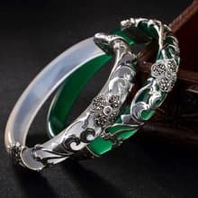 925 Silver Four Leaf Clover Bangles for Women Transparent Gemstone Bangle Ethnic