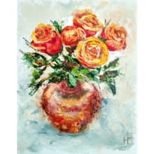 Roses Bouquet Wall Art, Flower Original Painting, Floral Artwork, Gift for Woman