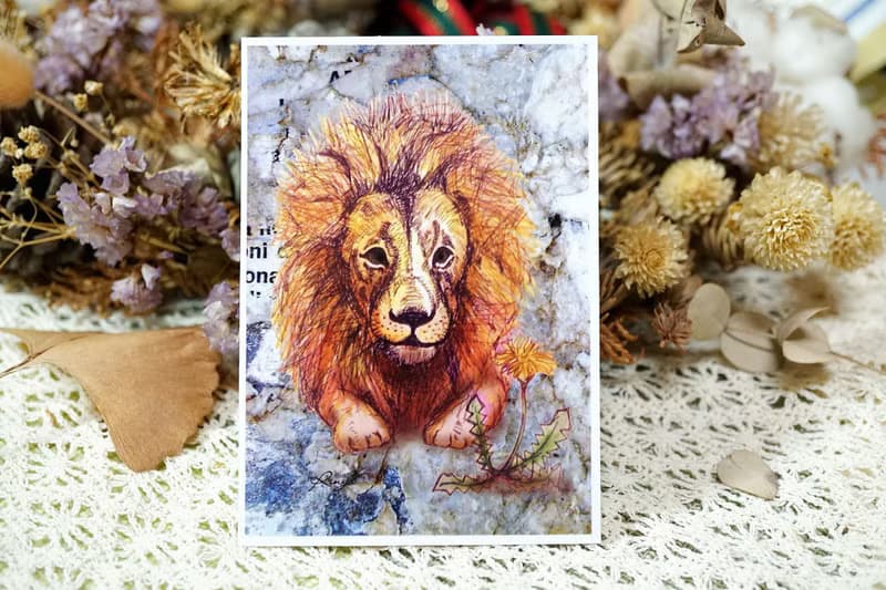 溫柔獅─手繪日製動物療癒防水貼紙/小卡片/行李箱/筆電