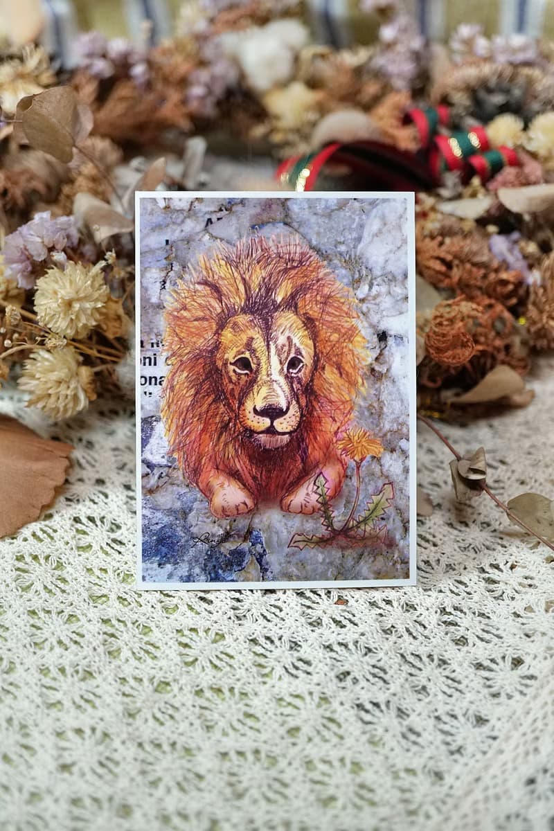 溫柔獅─手繪日製動物療癒防水貼紙/小卡片/行李箱/筆電