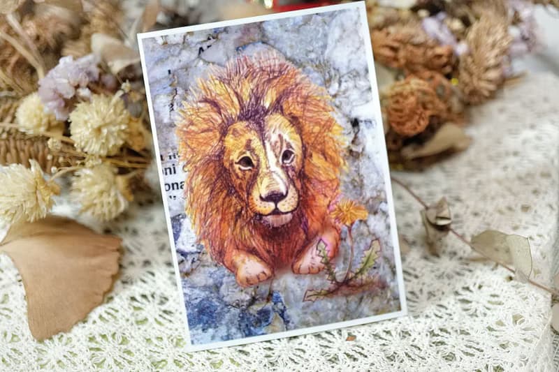 溫柔獅─手繪日製動物療癒防水貼紙/小卡片/行李箱/筆電