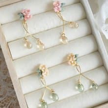 紫式 日系迷你茶花耳釘 細工花布花
