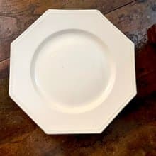 50668- 絕美稀有法國古董Sarreguemines八角珍珠邊飾大瓷盤30cm