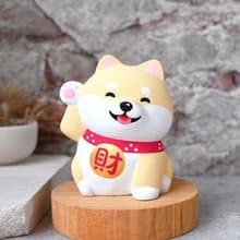 狗來富 招財柴犬名片架  淺色 手工療癒擺飾 寵物雕刻小木雕公仔