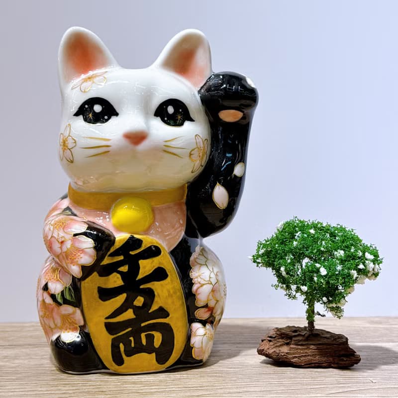 【福櫻綻華】日本清水燒招財貓 | 色繪 - 櫻 中號