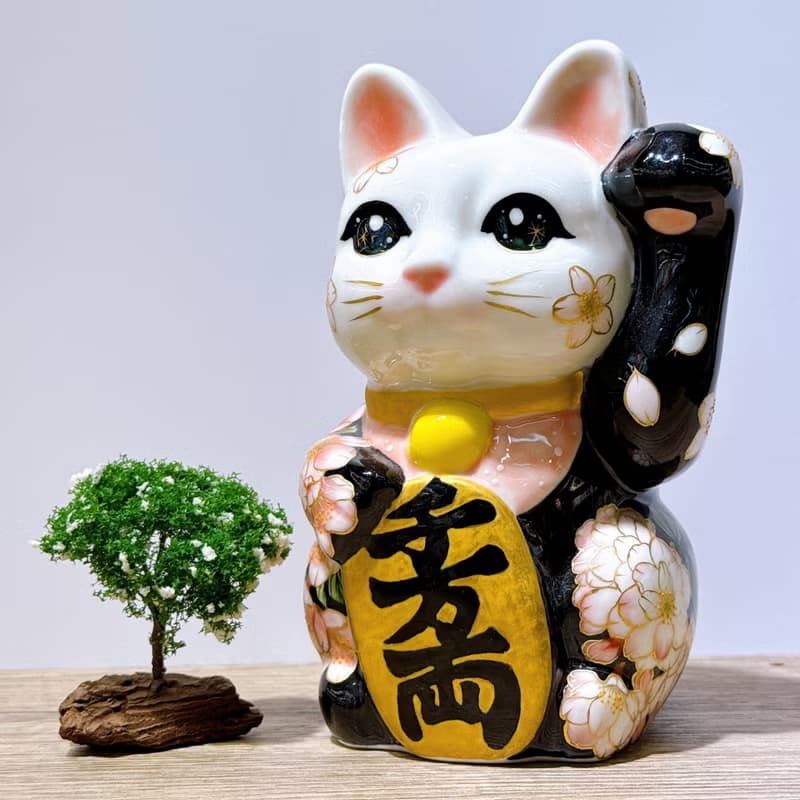 【福櫻綻華】日本清水燒招財貓 | 色繪 - 櫻 中號
