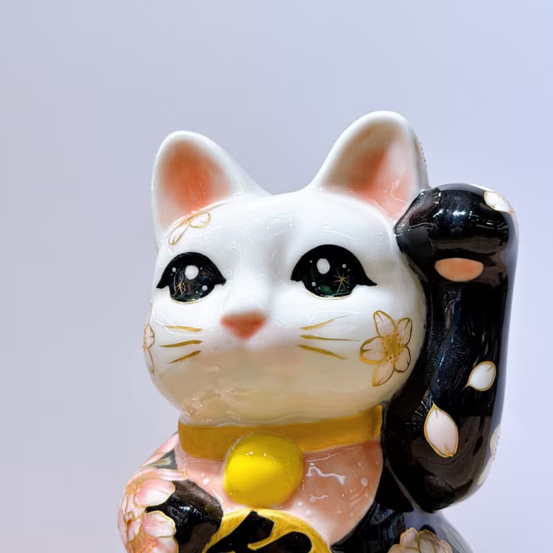 【福櫻綻華】日本清水燒招財貓 | 色繪 - 櫻 中號