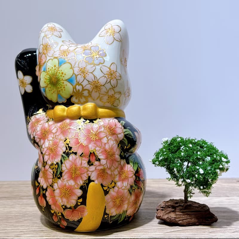 【福櫻綻華】日本清水燒招財貓 | 色繪 - 櫻 中號