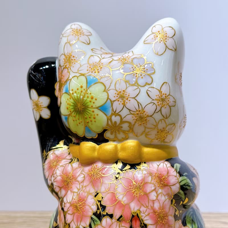 【福櫻綻華】日本清水燒招財貓 | 色繪 - 櫻 中號