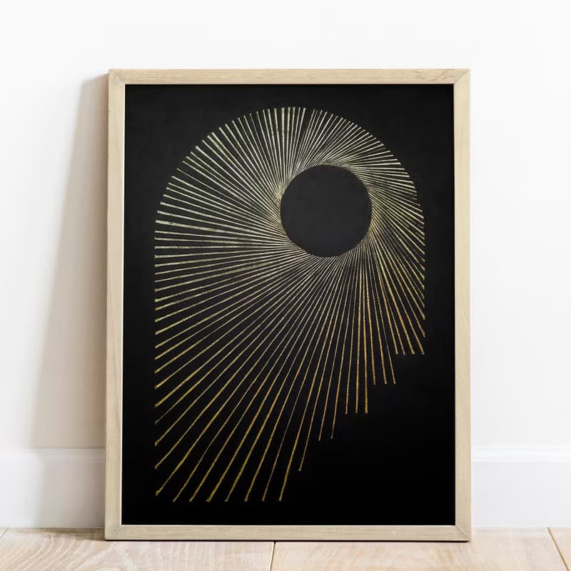 Linocut Print Abstract Black Arch Sun Original Artwork Classical Wall Art Decor