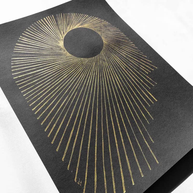 Linocut Print Abstract Black Arch Sun Original Artwork Classical Wall Art Decor