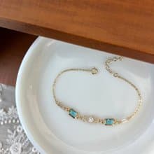 14K包金 湖水藍方形鋯石手鍊 手鏈 14KGF