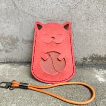 義大利Pueblo磨砂植鞣牛皮貓咪卡套 證件套 - 煙燻粉 情人節