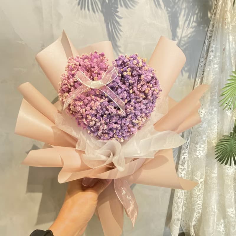 愛心花束 乾燥花 粉紫色系