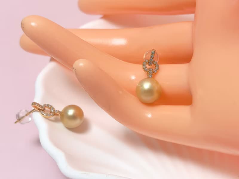 天然海水珍珠 香檳金 南洋金珠  純銀 耳環