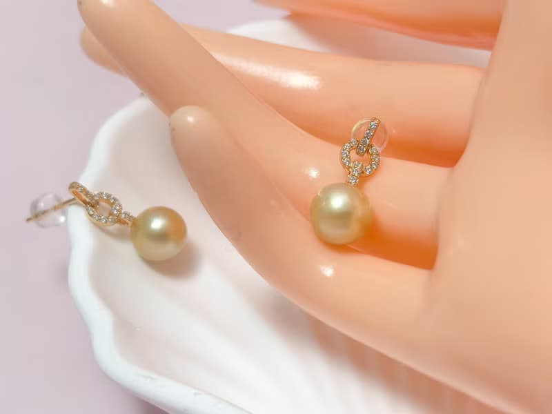 天然海水珍珠 香檳金 南洋金珠  純銀 耳環
