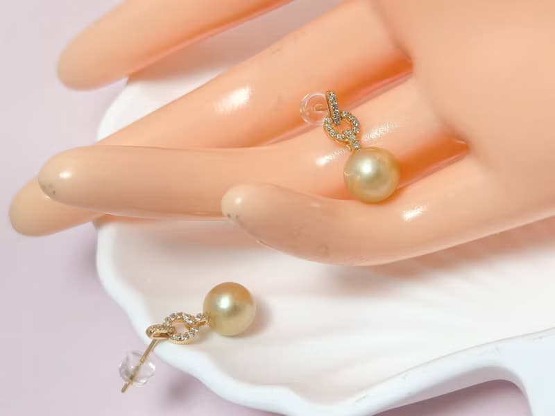 天然海水珍珠 香檳金 南洋金珠  純銀 耳環