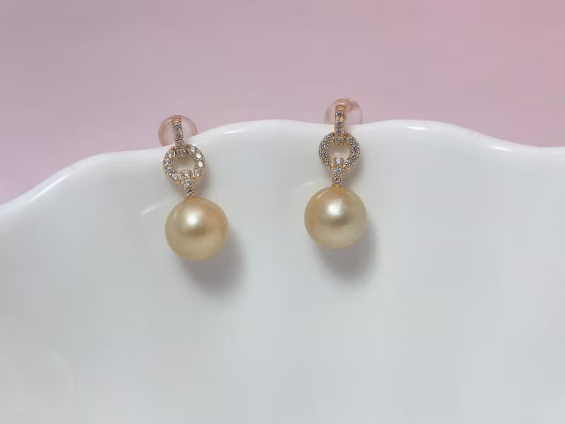 天然海水珍珠 香檳金 南洋金珠  純銀 耳環