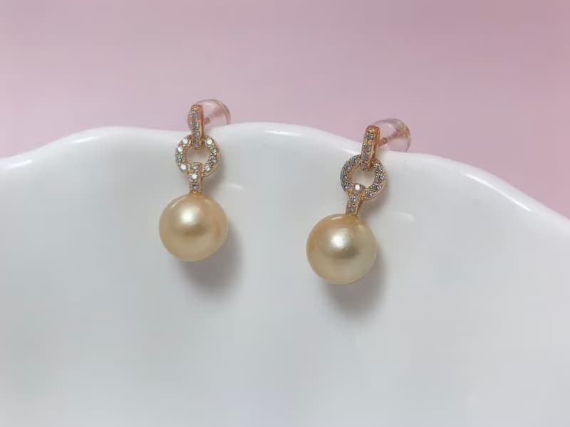 天然海水珍珠 香檳金 南洋金珠  純銀 耳環