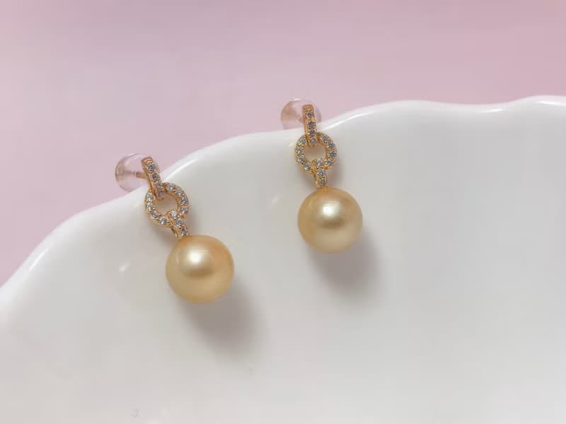 天然海水珍珠 香檳金 南洋金珠  純銀 耳環