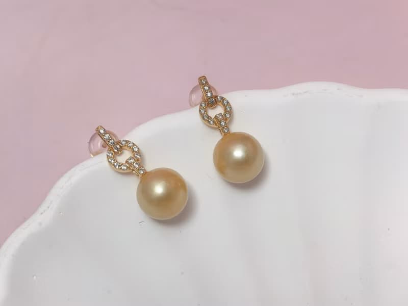 天然海水珍珠 香檳金 南洋金珠  純銀 耳環