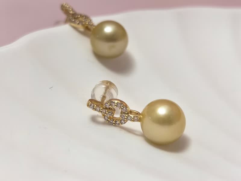 天然海水珍珠 香檳金 南洋金珠  純銀 耳環
