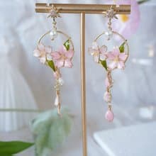 【粉白櫻花耳飾】手工原創耳飾銅線樹脂 優雅 耳環/耳夾飾品