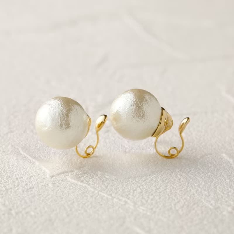 cotton pearl ―12mmコットンパールのループフィットイヤリング