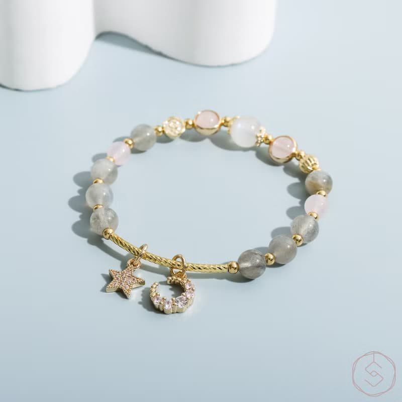 情愫 | 拉長石 粉水晶 月光石 | 天然水晶手鍊