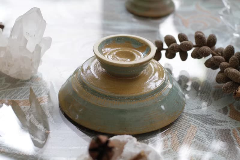 淺藍綠色手工陶瓷高腳燭台/點心台/飾品台/苔球座/苔球花器