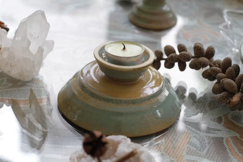 淺藍綠色手工陶瓷高腳燭台/點心台/飾品台/苔球座/苔球花器