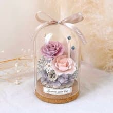 永生花玻璃盅-丁香紫 l 不凋花玻璃盅 日本玫瑰 乾燥花盅