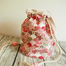 手工縫製 側肩包帆布水桶包手袋 和風紅色汽球小兔圖案