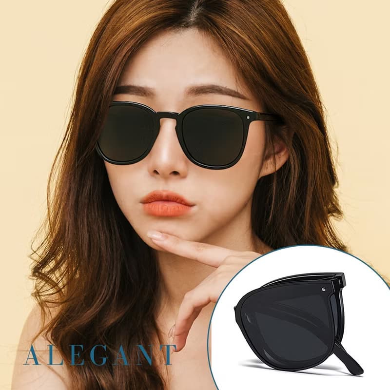 輕巧時尚玄鷹黑彈簧鏡腳折疊UV400太陽眼鏡│偏光墨鏡