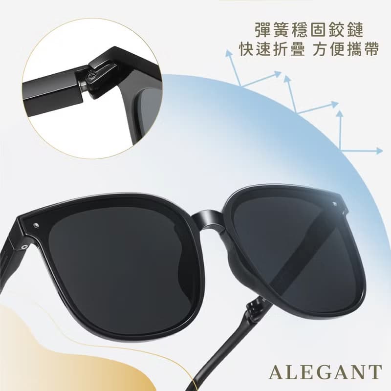 輕巧時尚玄鷹黑彈簧鏡腳折疊UV400太陽眼鏡│偏光墨鏡