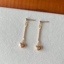 14K包金 粉紅小愛心相思豆耳環 耳夾 14KGF
