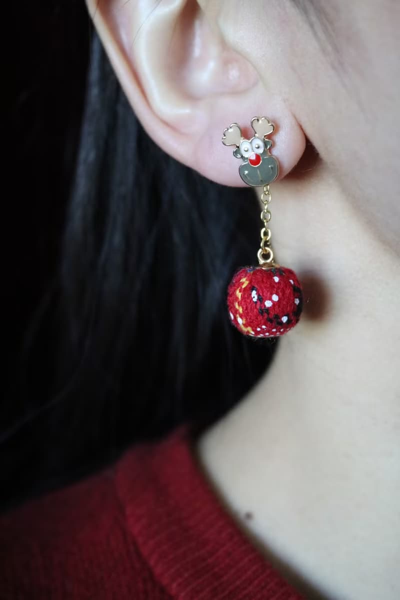 聖誕系列麋鹿耳釘呢子彩球耳飾Earrings
