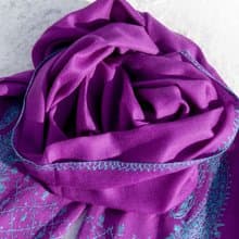 喀什米爾Cashmere 手織圍巾 編織圍巾 羊絨圍巾 純羊毛圍巾披巾 戒指絨披肩 保暖 暖暖 露營必備 登山-刺繡花朵