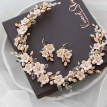 Powder pink floral hair piece and earrings for bride, flower bridal jewelry set